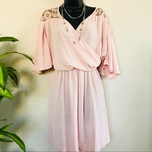 BLUSH COLOR LACE INSET TEA DRESS SZ 14